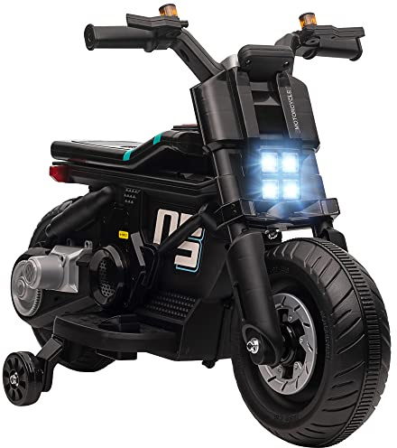 HOMCOM 6V Kids Electric Ride On Motorcycle Vehicle Ages 3-5 Years Black | Siren, Horn, Headlights, Music, Training Wheels, Outdoor Play