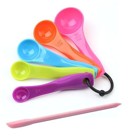 5 Messlöffel mit 1 Schaber, Kochlöffel, Esslöffel, Messlöffel, Schaber im Behälter, Saucenextraktor, geeignet zum Kochen in Küche, Esszimmer