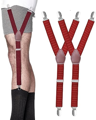 Stay GENT Y-stil skjorta stannar klänning skjorta strumpeband med halkfria låsklämmor och justerbara remmar, 2 delar – gentleman prick röd/vit – gratis skärning för att passa din längd, en storlek