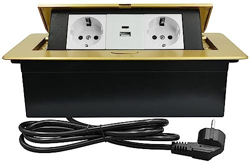 CHENGPI Unterputz Steckdose,Unterputz-Steckdosenleiste mit 2 Steckdosen,Versenkbare Steckdose mit USB+Type C PD18W,Platzsparende Steckdosenleiste für Küche,Büro und Arbeitsplatte Regletas
