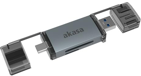 Akasa 2 in 1 USB 3.2 Memory Stick, 5Gbps High Speed Flash Drive Type C & Type A Transfer, SD and microSD Dual Card Reader, Compatibility with macOS, Windows, Linux, Android System, AK-CR-12