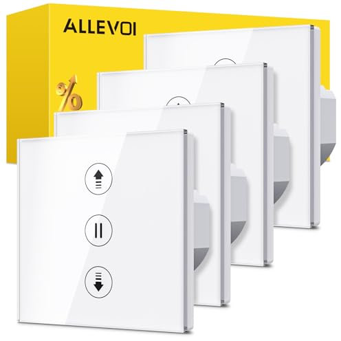 ALLEVOI 4 Pack Interrupteur Volet Roulant Connecté, Interrupteur Tactile de Stores Compatible avec Alexa/Google Home/Smart Life, Contrôle de Pourcentage et Commande Vocale (Fil Neutre Requis)