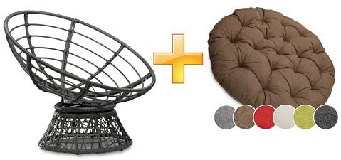 Sunnypillow Fauteuil Papasan Pivotant 360° – Grand Confort avec Coussin Épais Ø 120 cm – Rotin Hydrofuge & Résistant UV – Intérieur & Extérieur – Fauteuil Rond pour Jardin, Terrasse, Balcon – Marron