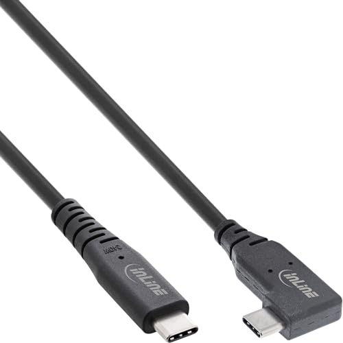 InLine Cable USB 4 de 240 W USB-C a USB-C, en ángulo único, PD 3.1, 40 Gb/s, 8K @ 60 Hz, Thunderbolt 3, para pantallas, discos duros, tarjetas gráficas, smartphones y más, 2 m, color negro