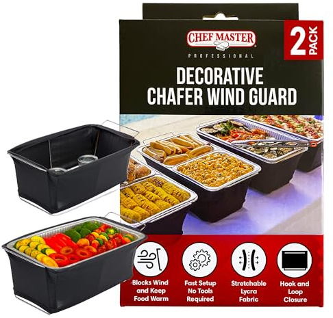 Chafer Wind Guard Dish Stand Cover, Decorative Food Warmer Screen for Indoor Outdoor Event, Flame Retardant Fabric Blocks Air Keep Dish Warm for Parties, Caterings, Buffets - Chef Master 90081(2 Pack)