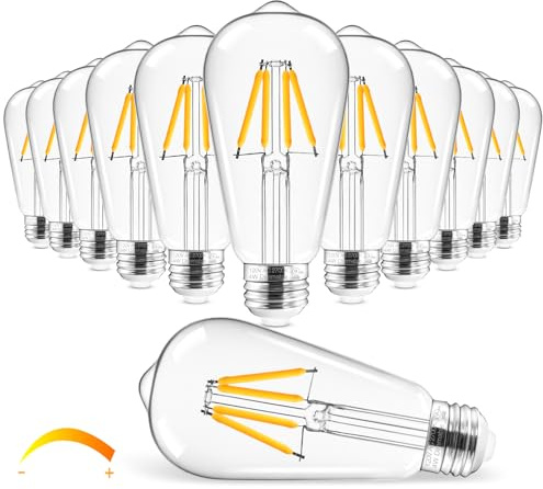 Hizashi Edison Bulbs 40 Watt LED Dimmable, E26 LED Bulb 2700K Warm White, ST58/ST19 Vintage Light Bulbs, UL Listed, 4W 450lm 95+CRI E26 Base, Clear Glass, Pack of 12