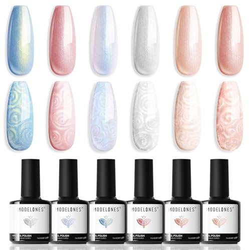 Modelones UV Nagellack 6 Farben Gel Nagellack UV Weiß Hellblau Blau Nude Hellnude Nail Polish French Manicure DIY zu Hause Geschenke