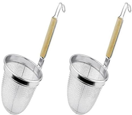 Lot de 2 passoires à pâtes en acier inoxydable avec poignée en bois - Panier à pâtes multifonction - Passoire de cuisine - Gadgets de cuisine - Cuillère pour la maison, la cuisine, les aliments, le