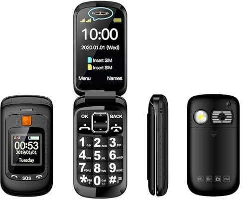 QIeAny Backup Machine for The Elderly/children, Unlocked Flip Cell Phone, 2.4/1.44 Dual Screen, Dual Sim Card, Multimedia Mp3, 2800 MAh Battery, Large Keypad+Large Volume, With SOS Button,Black