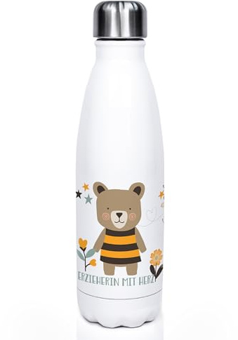 GRAZDesign Wasserflasche Erzieherin mit Herz & Namen personalisiert, Thermosflasche für Kaffee, Wasser, Tee, Edelstahl 500ml