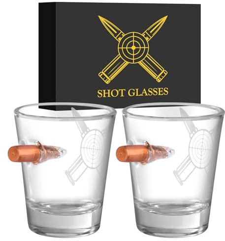 Vasos de chupito de cristal personalizables, 60 ml, con base pesada, juego de 2 con caja de regalo, para chupitos de alcohol, vodka, expreso, tequila y postres, vasos de chupito duraderos y
