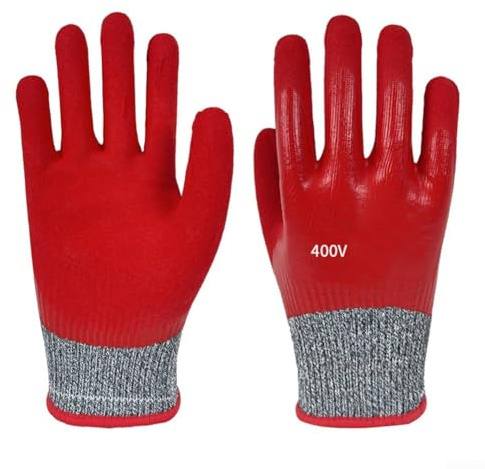 Vilgftyiet 1 Paar Isolierhandschuhe 400 V Spannungsbestä Ndigkeit,Flammhemmende Elektriker Handschuhe Arbeitshandschuhe, Abriebfestigkeit Sicherheitshandschuhe für Elektriker und technische Arbeiter