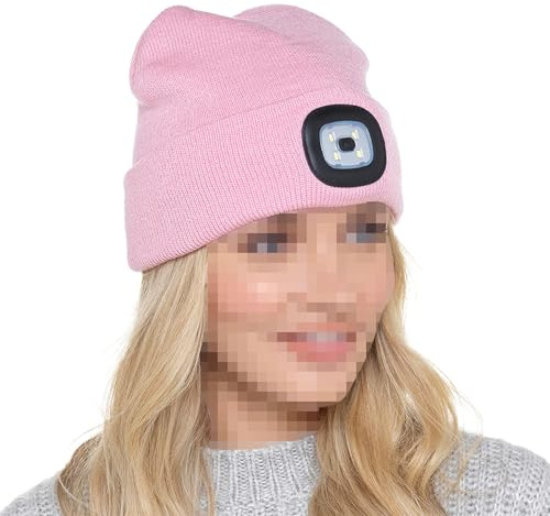 A2Z Dam LED mössor Lätt stickad keps Uppladdningsbar pannlampa Andas Thinsulate Akryl Vinter Mjuka - Hat LH598 Baby Pink One Size