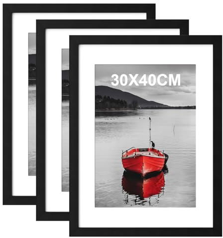 30x40cm Picture Frame, 3 Pack Black 12x16 Picture Frames with Wooden Grain | Elegant 16x12 inch Photo Frames, Wall Mounted