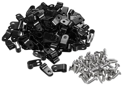 ALI2 100 Stück Kabelschelle aus Nylon Typ R,Schwarz 1/4 Zoll Kabelklemmen,kabelhalter schraubbar,Kabelführung,kabelschellen zum schrauben,kabel clips mit 100 Schrauben (Schwarz, 1/4 Zoll)