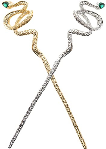 Homoyoyo Chinese Hair Chopsticks 2pcs Snake Gemstone Alloy Hair Sticks for Women for Buns and Daily Wear