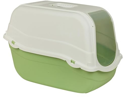 URBNLIVING Hooded Enclosed Cat Litter Tray with Flap Door & Carbon Filter, Covered Cat Litter Box with Scoop, Large Plastic Cat Toilet for Indoor Cats - Green Bottom