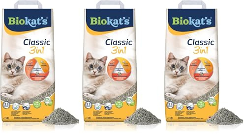 Biokat's Classic 3in1 senza profumo, Lettiera agglomerante con 3 diverse dimensioni di grani, 1 sacco, 1 x 10 L (Confezione da 3)