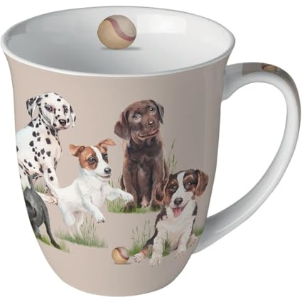 Kopp 10 cm porslin med hundmotiv – 0,4 l keramisk kopp porslinskål – kaffekopp tekopp kakaokopp – koppar & bägare djurmotiv för hundfans – porslinsmugg hundkopp brun