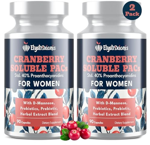 Elystrixionis 72mg PAC, Cranberry Pills for Women - Organic Cranberry Juice Extract Plus 1000mg D-Mannose, Supports Urinary Tract Health, Cranberry Supplement - 180 Capsules