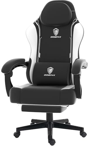 Dowinx Gaming Stuhl, Ergonomischer Gamer Stuhl aus PU-Leder mit Lendenwirbelstütze, PC-Stuhl mit verbreiterter Rückenlehne, Belastbar bis 150 kg, Weiß
