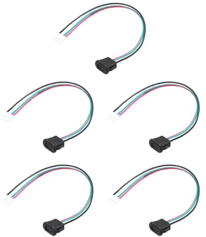 sourcing map 10pcs Type-C Female Chassis 4 Pin Wire, 5V 3A Square USB-C Female Socket to PH2.0 Waterproof Terminal Extension Cable for PC, LED Lamps, Laptop 6