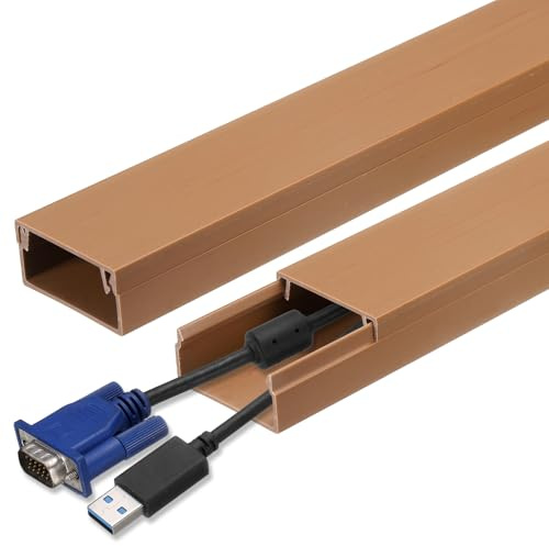 sourcing map 4pcs Cord Hider Wall 15inx1.18inx0.6in (LxWxH) PVC Cable Cover Self Adhesive Wire Hider Wall Mounted TV Cable Raceway for Cables Management (60in Total Length),Brown