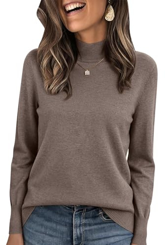 PEHMEA Women's Mock Neck Jumpers Light Wool Blend Soft Warm Pullover Ladies Knitted Casual Dressy Top