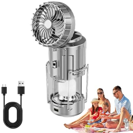 Quzente Faroles para camping | Farol solar con luces LED para equipo de camping | Ventilador de refrigeración, funciona con pilas, iluminación impermeable para senderismo, mochileros, tormentas