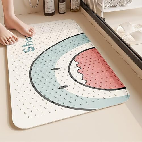 Alfombra Ducha 60X90Cm Azul Y Rojo Alfombrilla De Baño Antideslizante Rectangular,Tapete Grande De PVC con Ventosas, Ideal para Ancianos, Adultos, Infantil Y Niños
