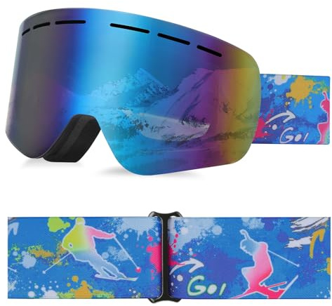 YooxArmor Masque de Ski Enfant OTG,Lunette de Ski Enfant 6 à 14 Ans,Anti 100% UV 400 Protection Antibuée Masques pour Garçons et Filles pour Ski Snowboard Autres Sports Hiver,Compatible avec Casque