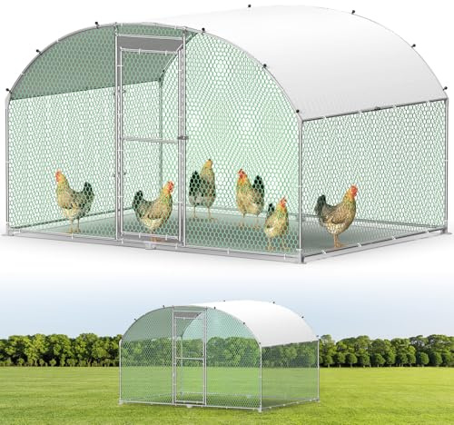 Hühnerstall Freilaufgehege 3X2M，Verzinkter Stahl Freilaufgehege mit Bogenform Dach，Hühnerhaus mit Sicherheitsschloss，Wasserdichtes PE-Farbtuch，Outdoor Geflügelstall für Hühner Kaninchen Voliere Hühner