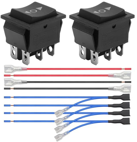 Lot de 2 interrupteurs à bascule, 12 V, 16 A, DPDT (ON) - 6 broches avec câble d'inversion de polarité - Interrupteur à bascule 3 positions pour commande de moteur CC de voiture, bateau