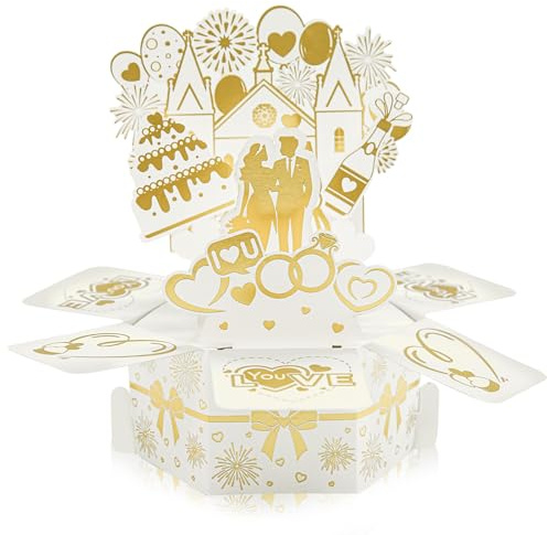 Biglietto di nozze bianco, biglietti di nozze pop-up 3D per sposi e fidanzamenti, regali di congratulazioni, forniture, stile elegante per cerimonie di fidanzamento di San Valentino