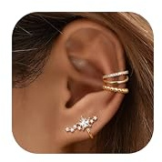 Dochais 3 Pezzi Ear Cuff Orecchini Donna Oro Senza Buco Set Earcuff Regolabile Ipoallergenici Piercing Finti Orecchio Donna Ear Cuff Wrap Orecchini Non Piercing Earcuffs Clip Orecchio per Ragazze D