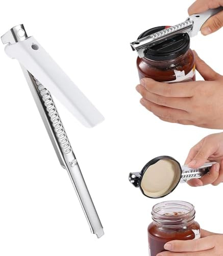 Deckelöffner, 2025 Neue Einstellbarer Multifunktionaler Dosenöffner aus Edelstahl, Flaschenöffner für Senioren, leicht zu öffnender Deckelöffner,Arthritis Glasdeckelöffner (White)