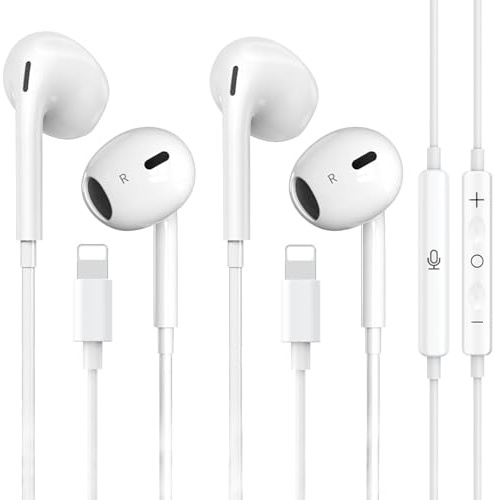 2 Packs for iPhone Earbuds Headphones Wired [Plug and Play, No Bluetooth] Earphones Noise Reduction Built-in Mic & Volume Control Headsets Compatible with iPhone 14/13/12/11/XR~7/SE/Pro/Pro Max, White