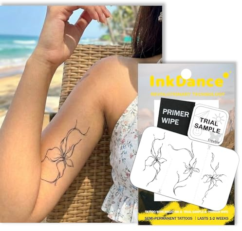 InkDance Semi-Permanent Tattoo, Minimalist Fine Line Art Lily, Long Lasting Temporary Tattoos, Waterproof Plant-Based Ink, Lasts 1-2 Weeks, Color Develops in 24 Hours D336, Set of 3