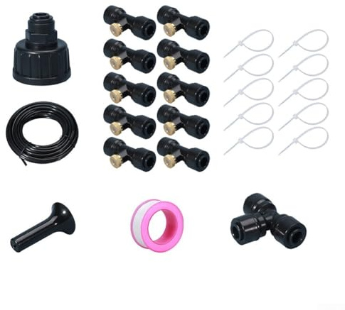 Système de refroidissement à brume basse pression 15 m/10 m/8 m/6 m pour jardin extérieur Kit d'irrigation goutte à goutte avec buses de pulvérisation et tubes pour utilisation sur terrasse et