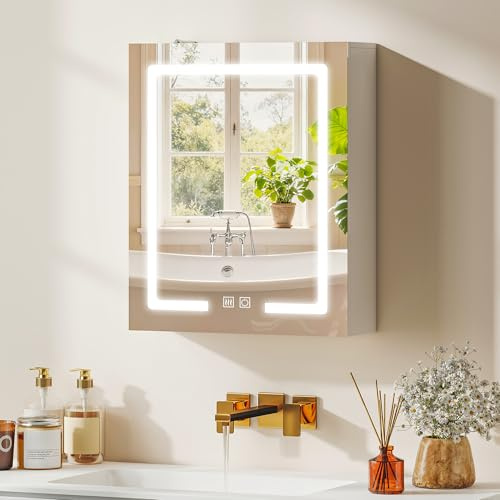 HOMCOM Armoire Murale Salle de Bain avec Miroir et éclairage LED, 50 x 15 x 60 cm, Meuble Salle de Bain avec Anti-buée, étagères réglables, 3 températures de lumière, Interrupteur Tactile, Blanc
