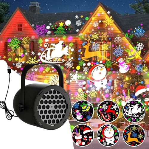 Proiettore di luci natalizie USB con 16 modelli, LED rotante, per interni ed esterni, decorazione natalizia (nero-Natale)