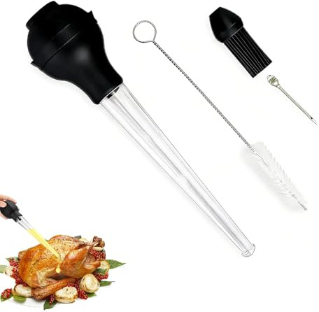 Turkey Baster, Easy to Clean|for Oiling and Marinating Turkey (Black) | Includes 1 Seasoning Pump, 1 Straw Brush, 1 Silicone Brush, and 1 Needle, Premium Materials, Comfortable Grip