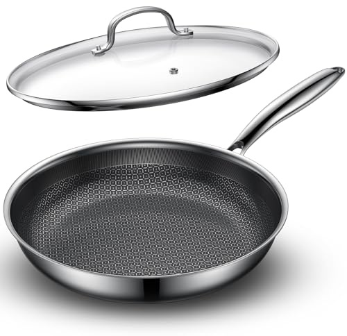 Todlabe Non Stick Frying Pan - 28cm Stainless Steel Frying Pan Nonstick with Lid Heat-Resistant Handle, 260°C Oven Safe for All Hobs, PFOA Free PFOS Free
