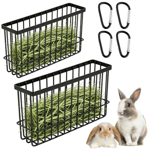 2er Set Heuraufe Kaninchen, Heuraufe Meerschweinchen mit 4 Haken, Heufutterautomat, Hay Rack, Heukisten, Heuhalter, Rabbit Hay Feeder für Kaninchen, Meerschweinchen, Hasen, Hamster (Große & Mittlere)
