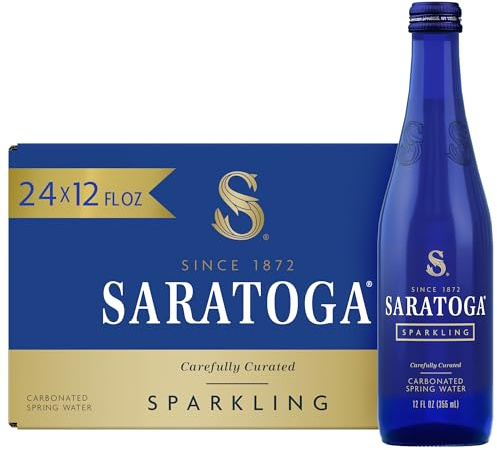Saratoga Sparkling Water Bottles, 24-Pack - Carbonated Spring Bottled Water - Glass Bottles - 12 Fl Oz