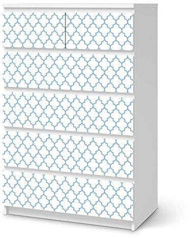 Möbelfolie passend für IKEA Malm Kommode 6 Schubladen (hoch) I Möbelsticker - Möbel-Tattoo Sticker Aufkleber I Deko Ideen Wohnung für Schlafzimmer, Wohnzimmer - Design: Retro Pattern - Blau