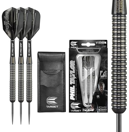 Target Darts Phil Taylor Power 8-Zero 1 Schwarze Steeldart-Darts, Dart-Set aus 80% Tungsten, P8Z1, 23G | Darts in Spielerausführung mit festen Spitzen | Inklusive schwarzem Dart-Etui
