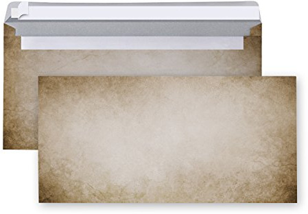 Vintage Briefumschläge, 100 Stück: Kuverts ohne Fenster, Für Kunden, Freunde & Kollegen, Umschläge Briefe, DIN lang, Braun Marmoriert, Selbstklebend mit Haftklebestreifen, Geschenkumschlag, 22 x 11 cm