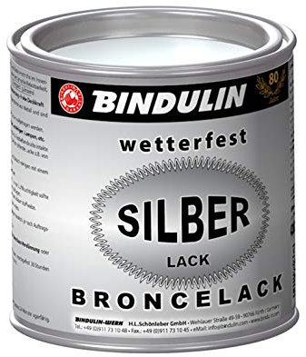 Silberfarbener Broncelack von Bindulin - Silberlack wetterfest 250 ml für Metall, Holz, Stein und Kunststoff, silber