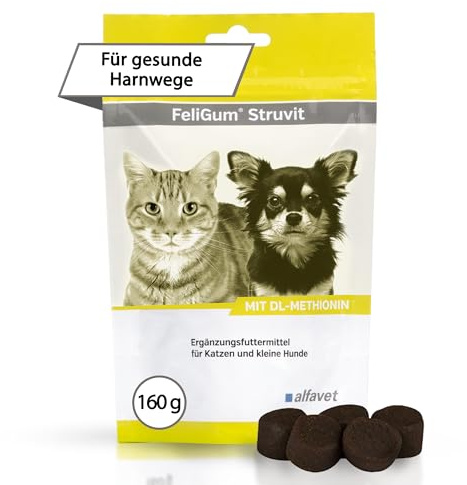 Alfavet Feligum Struvit - 160g Kaudrops für Katzen & Kleine Hunde | Ergänzungsfuttermittel mit DL-Methionin zur Harnansäuerung, hilft Struvitsteine aufzulösen & die Blasenwand zu schützen
